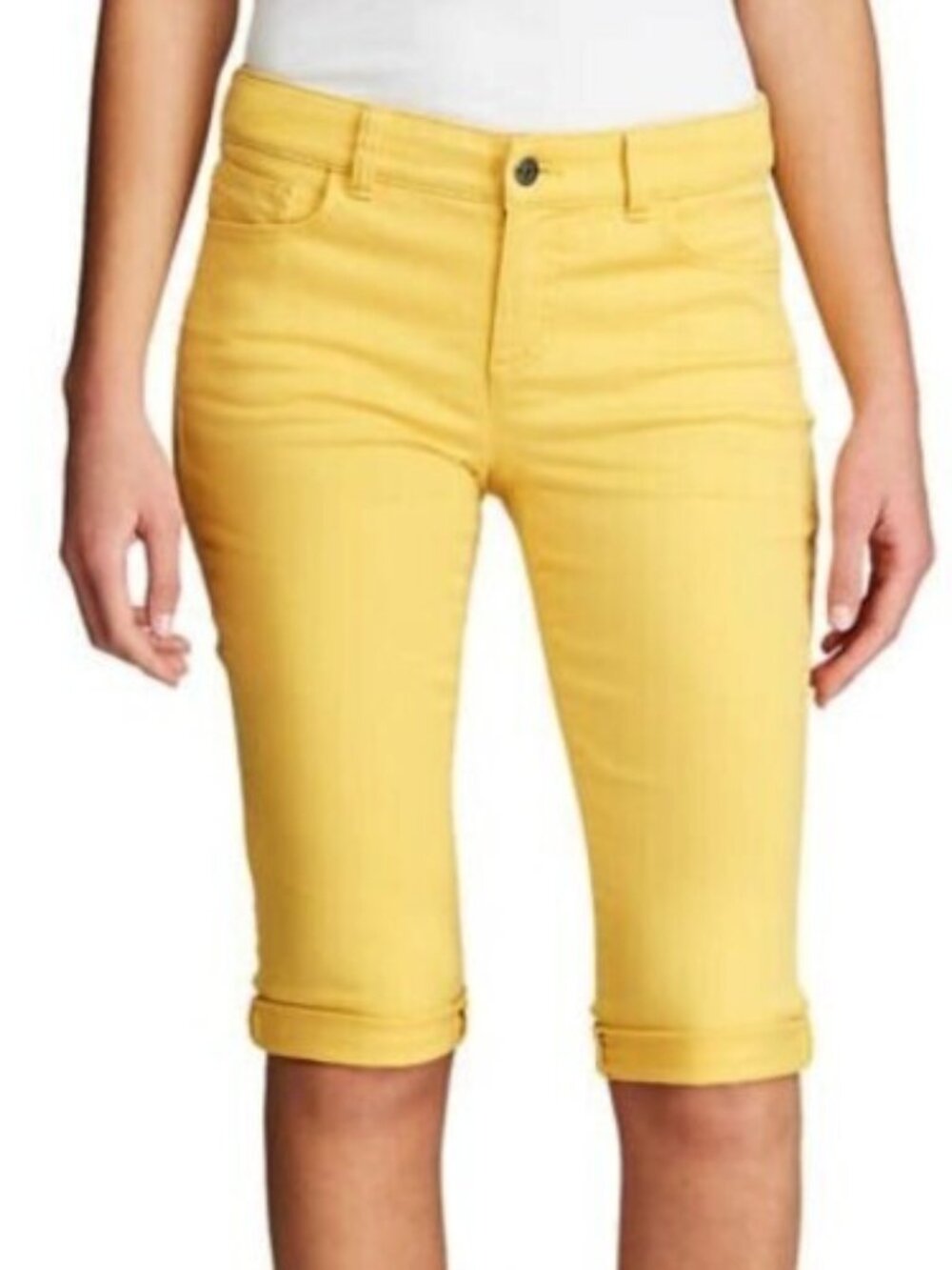Chaps Womens Skimmer Bermuda Shorts Yellow Stretch Denim 10 New